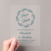 Monogram Teal Blue Wreath Wedding Save the Date Acryleinladungen (Insitu (Handheld))