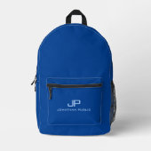 Monogram Template Deep Blue Solid Color Elegant Bedruckter Rucksack (Vorderseite)