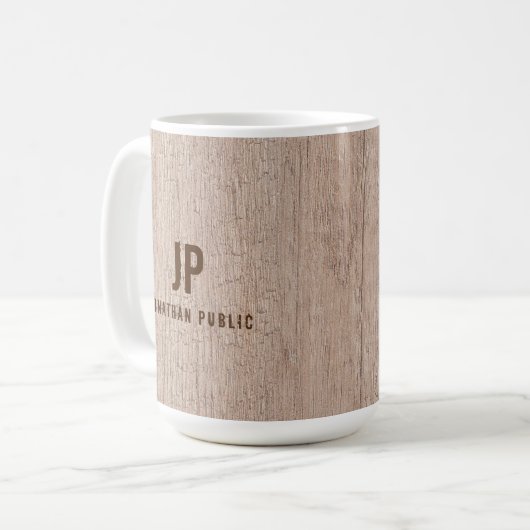 Monogram Template Eleganboard Plank Wood Look Kaffeetasse (Vorderseite Links)