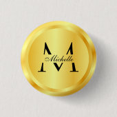 Monogram Template Elegante Imitate Gold Glamour Button (Vorderseite)