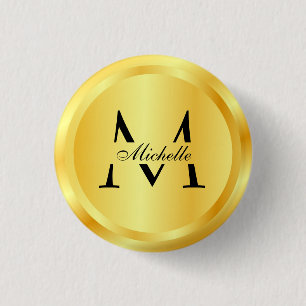 Monogram Template Elegante Imitate Gold Glamour Button