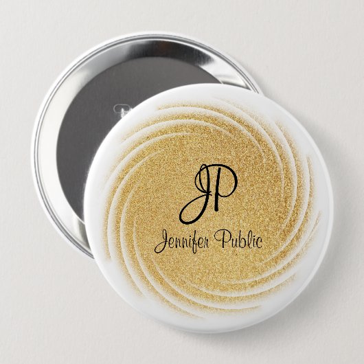 Monogram Template Elegante Imitate Gold Glitzer Lo Button (Vorne & Hinten)
