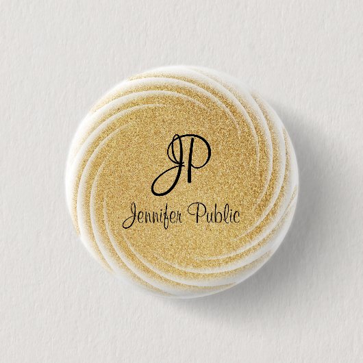 Monogram Template Elegante Imitate Gold Glitzer Lo Button (Vorderseite)