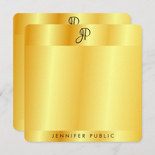 Monogram Template Gold Metallic Look Mitteilungskarte (Vorne/Hinten)