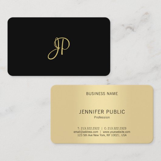 Monogram Template Moderne elegante Schwarz und Gol Visitenkarte (Vorne/Hinten)