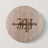 Monogram Template Plank Board Holz Look Old Script Button (Vorderseite)