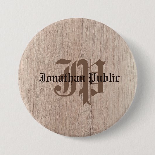 Monogram Template Plank Board Holz Look Old Script Button (Vorderseite)