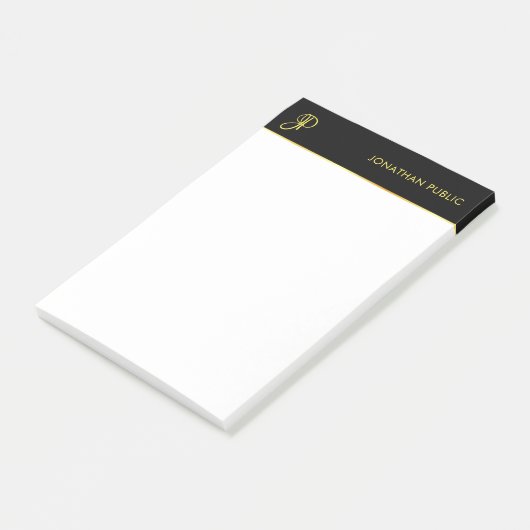 Monogram Template Schwarz Gold Weiß Elegant Modern Post-it Klebezettel (angewinkelt)