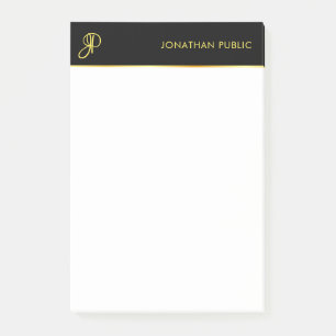 Monogram Template Schwarz Gold Weiß Elegant Modern Post-it Klebezettel