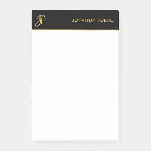 Monogram Template Schwarz Gold Weiß Elegant Modern Post-it Klebezettel (Vorderseite)