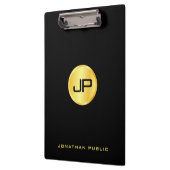 Monogram Template Schwarz und Gold Moderne Elegant Klemmbrett (Links)