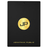 Monogram Template Schwarz und Gold Moderne Elegant Klemmbrett (Rückseite)