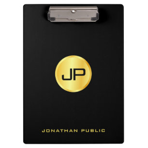 Monogram Template Schwarz und Gold Moderne Elegant Klemmbrett