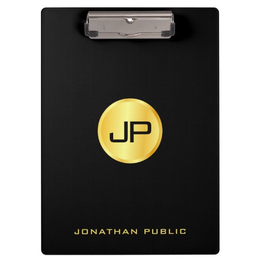 Monogram Template Schwarz und Gold Moderne Elegant Klemmbrett (Vorderseite)