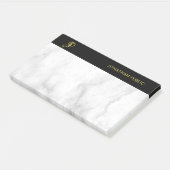 Monogram Template White Marble Black Gold Elegant Post-it Klebezettel (angewinkelt)