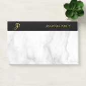 Monogram Template White Marble Black Gold Elegant Post-it Klebezettel (Büro)