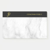 Monogram Template White Marble Black Gold Elegant Post-it Klebezettel (Vorderseite)