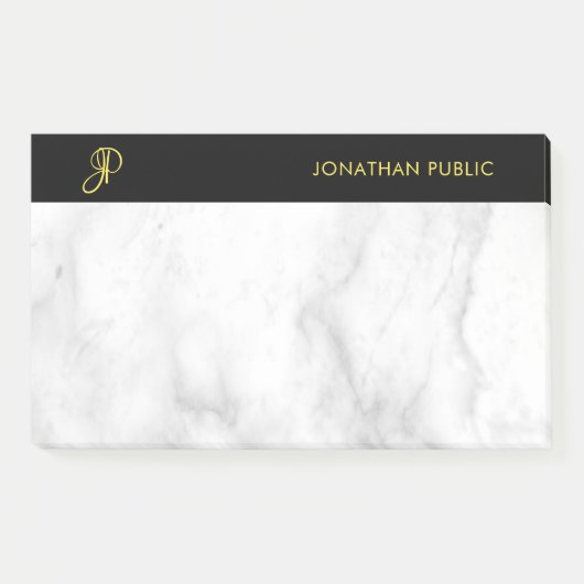 Monogram Template White Marble Black Gold Elegant Post-it Klebezettel (Vorderseite)