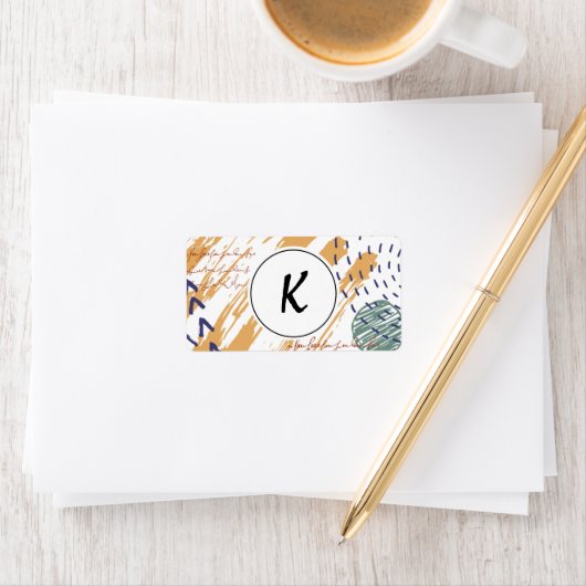 Monogram Terracotta Abstrakt Doodle Adressaufkleber (Insitu)