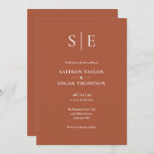 Monogram Terracotta auf einer Hochzeit Einladung (Vorne/Hinten)