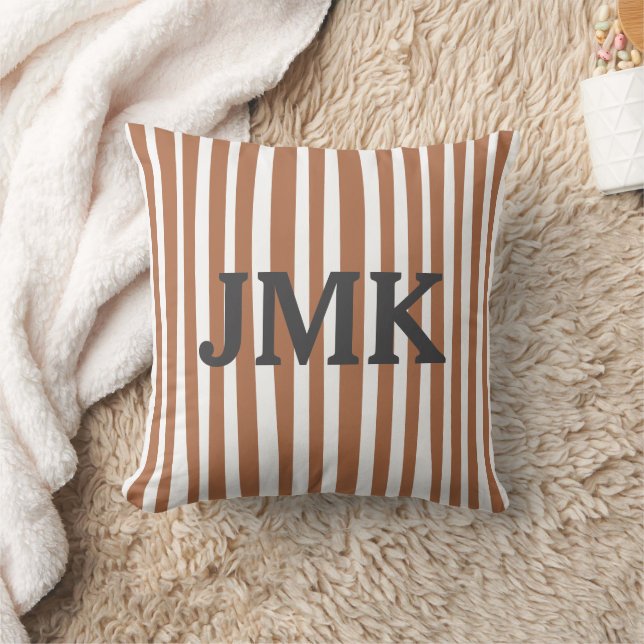 Monogram Terracotta Modern Stripes Minimalist  Kissen (Decke)