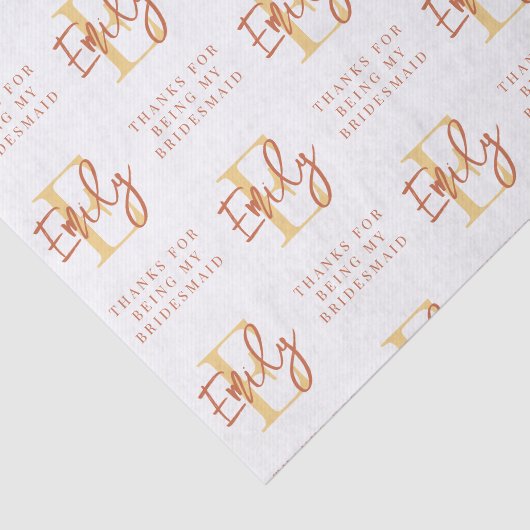 Monogram Terracotta Pattern Bridesmaid dank Tiss Seidenpapier (Ausschnitt)