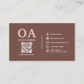 Monogram Terracotta QR Code Modern Minimalistisch Visitenkarte (Rückseite)