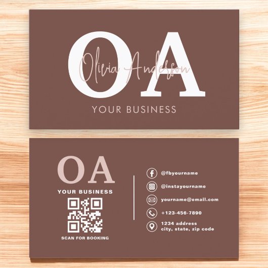 Monogram Terracotta QR Code Modern Minimalistisch Visitenkarte