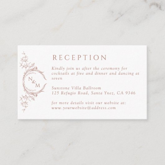 Monogram Terracotta Watercolor Hochzeitsempfehlung Begleitkarte (Vorderseite)