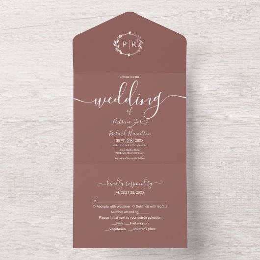 Monogram Terracotta Wedding All in one Einladung (Innen Boden)