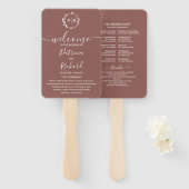 Monogram Terracotta Wedding Program Hand Fan Fächer (Vorne und Hinten)