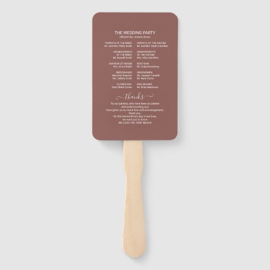 Monogram Terracotta Wedding Program Hand Fan Fächer (Rückseite)