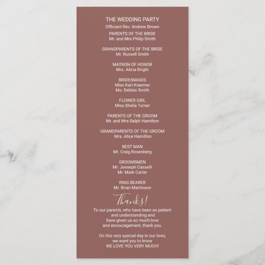 Monogram Terracotta Wedding Program Programm (Rückseite)