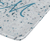 Monogram Terrazzo Aquamarin Blue Green Grey Retro Schneidebrett (Ecke)