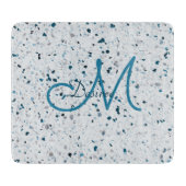 Monogram Terrazzo Aquamarin Blue Green Grey Retro Schneidebrett (Vorderseite)