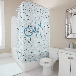 Monogram Terrazzo Blue Green Aquamarin White Grey  Duschvorhang