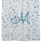 Monogram Terrazzo Blue Green Aquamarin White Grey  Duschvorhang (Vorderseite)
