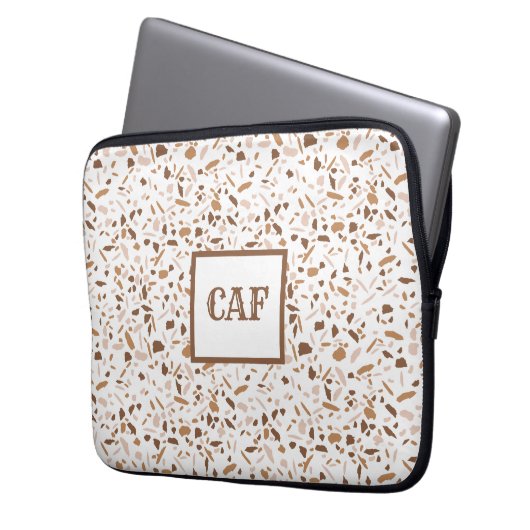 Monogram Terrazzo Brown and Beige and White Laptopschutzhülle (Vorderseite Links)