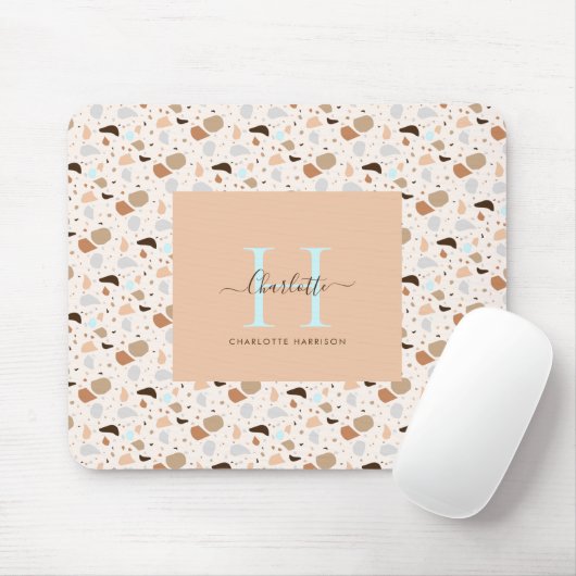 Monogram Terrazzo Earth Tones Modernes Muster Mousepad (Mit Mouse)
