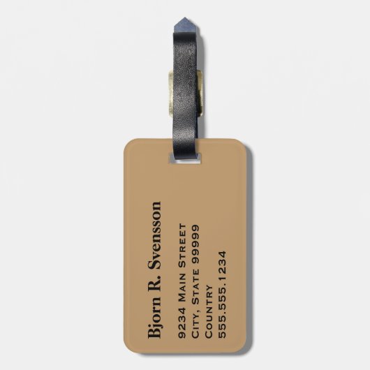 Monogram Three Black Strip on Camel Brown Gepäckanhänger (Rückseite vertikal)