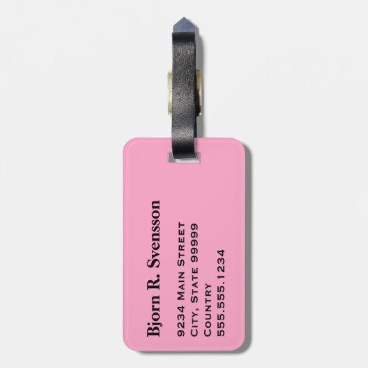 Monogram Three Black Strip on Carnation Pink Gepäckanhänger (Rückseite vertikal)