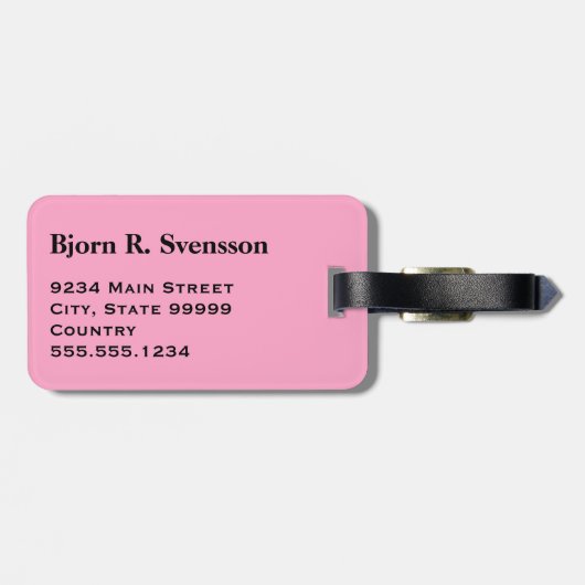 Monogram Three Black Strip on Carnation Pink Gepäckanhänger (Rückseite horizontal)