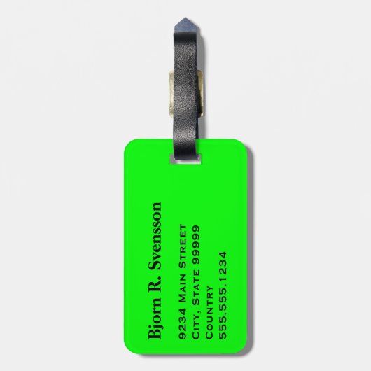 Monogram Three Black Strip on Lime Green Gepäckanhänger (Rückseite vertikal)