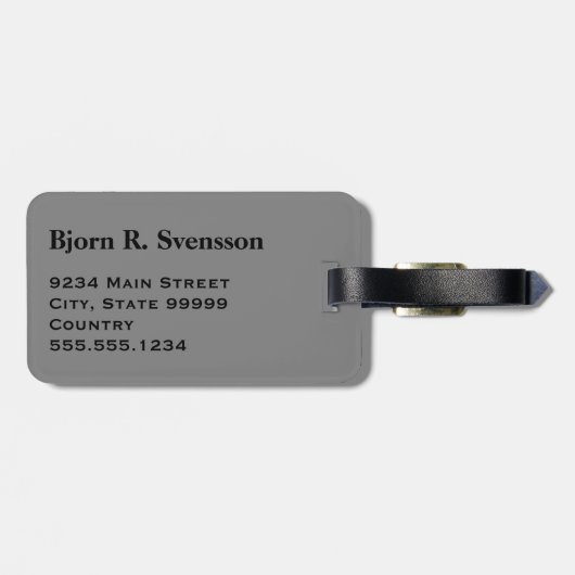 Monogram Three Black Stripe auf Medium Gray Gepäckanhänger (Rückseite horizontal)