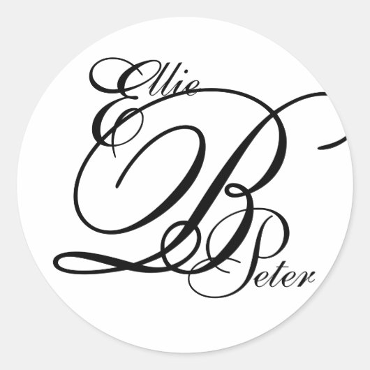 Monogram Three Letters & Names Wedding Sticker (Vorderseite)
