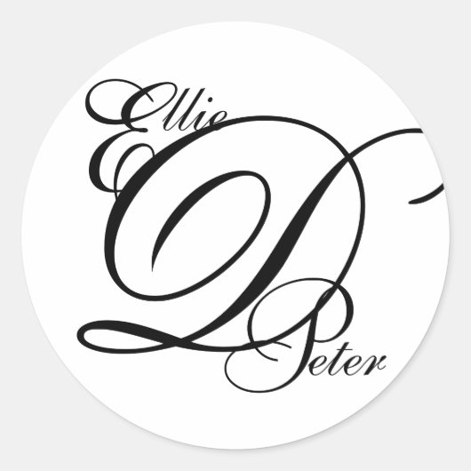 Monogram Three Letters & Names Wedding Sticker (Vorderseite)