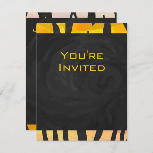 Monogram Tiger Black and Orange Print Pattern Einladung (Vorne/Hinten)