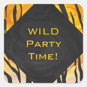 Monogram Tiger Black and Orange Print Pattern Quadratischer Aufkleber