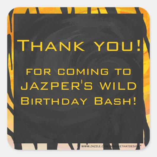 Monogram Tiger Black and Orange Print Pattern Quadratischer Aufkleber (Vorderseite)