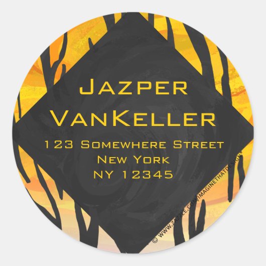 Monogram Tiger Black and Orange Print Pattern Runder Aufkleber (Vorderseite)